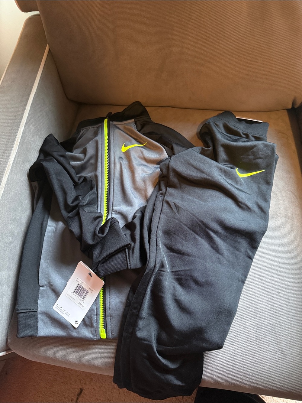 Nike Black & Gray Tracksuit with Neon Yellow Accents